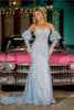 Portia and Scarlett PS24144 -long- Mermaid Prom Gown with Lace Appliqués - Blue / 00 - Dress