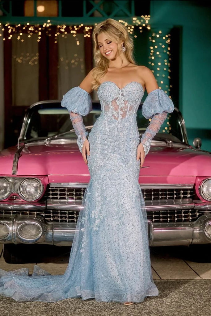 Portia and Scarlett PS24144 -long- Mermaid Prom Gown with Lace Appliqués - Blue / 00 - Dress