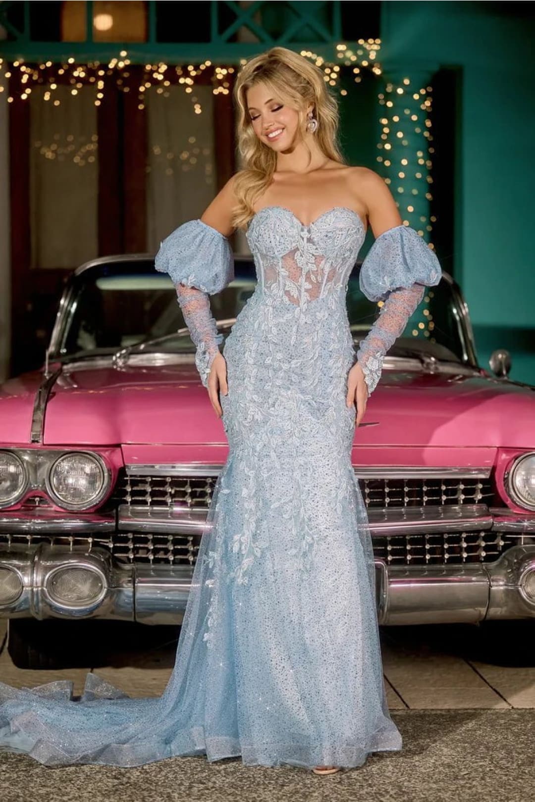 Portia and Scarlett PS24144 -long- Mermaid Prom Gown with Lace Appliqués - Blue / 00 - Dress