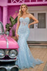 Portia and Scarlett PS24144 -long- Mermaid Prom Gown with Lace Appliqués - Blue / 2 - Dress