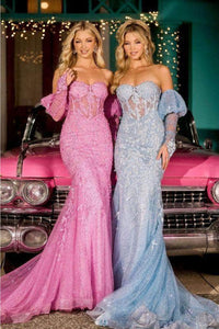 Portia and Scarlett PS24144 -long- Mermaid Prom Gown with Lace Appliqués - Blush / Dress