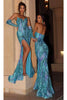 Portia and Scarlett PS24148 -long- Prom Gown with Sequin Pattern - Blue AB / 4 - Dress