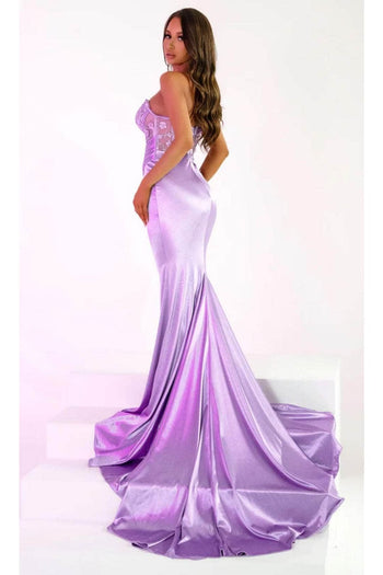Portia and Scarlett PS24158 -long- Sweetheart Prom Dress with Floral Appliques - Lilac / 2 - Dress
