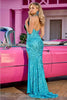 Portia And Scarlett PS24172 Halter Neck Leaf Motif Long Sequin Gown - Dress