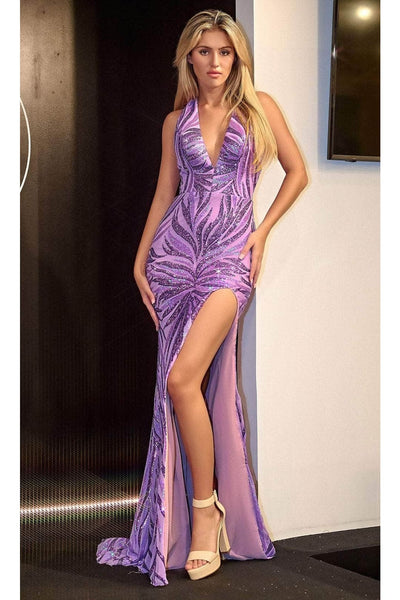 Portia and Scarlett PS24172 - Long- Prom Dress with Leaf Motif - Black-Hot-Pink / 12 - Dress