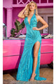 Portia and Scarlett PS24172 - Long- Prom Dress with Leaf Motif - Black-Hot-Pink / 6 - Dress