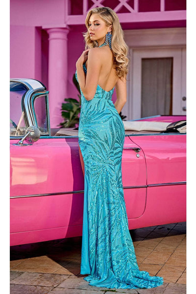 Portia and Scarlett PS24172 - Long- Prom Dress with Leaf Motif - Black-Hot-Pink / 8 - Dress