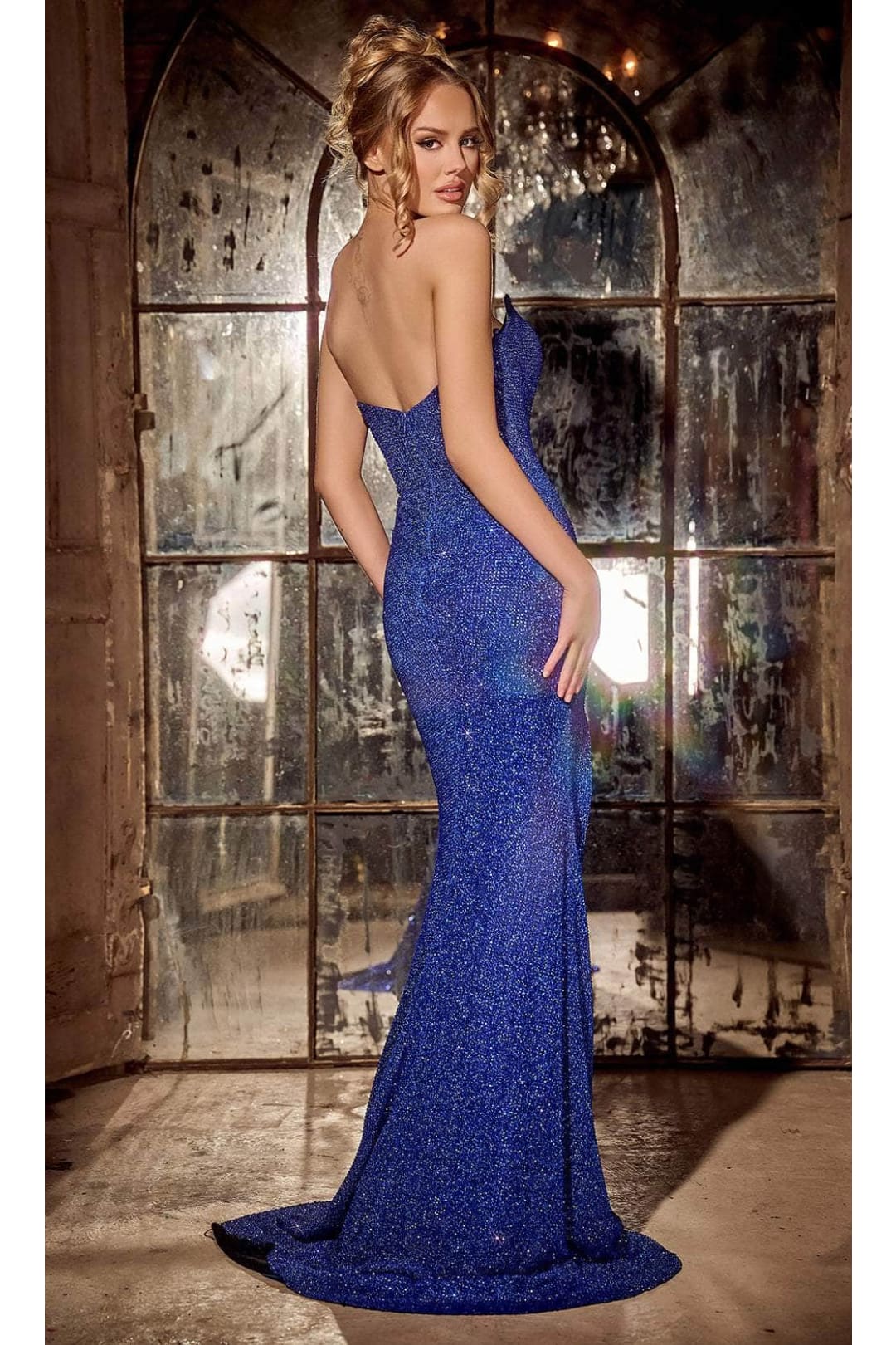 Portia and Scarlett PS24181 - long-Rhinestone Ornate Prom Dress with Slit - Blue / 22 - Dress
