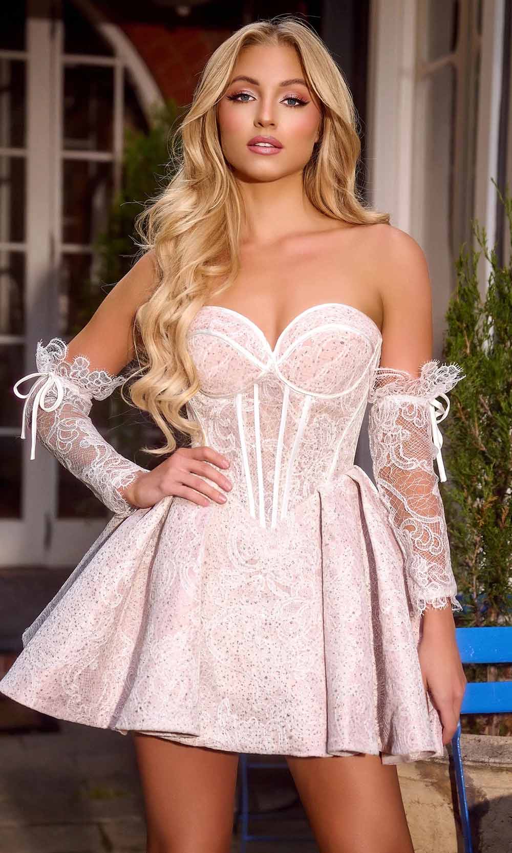 Portia and Scarlett PS24189 - Lace Corset Homecoming Dress with a Short Silhouette - Black / 22 - Dress