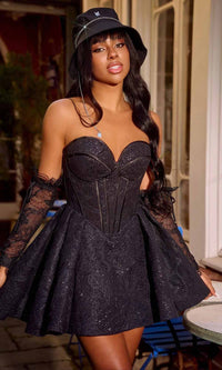 Portia and Scarlett PS24189 - Lace Corset Homecoming Dress with a Short Silhouette - Black / 2 - Dress