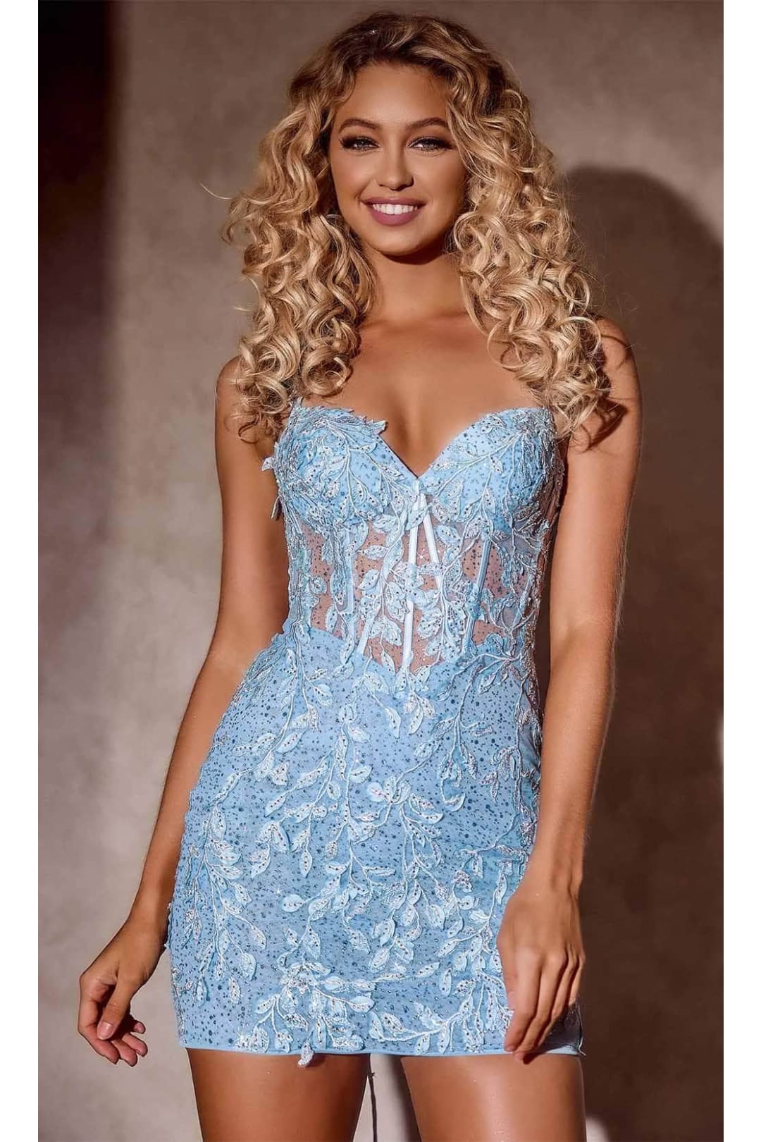 Portia and Scarlett PS24205 -short- Cocktail Dress with Lace Details - Blue / 4 - Dress