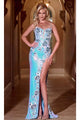 Portia and Scarlett PS24221 -long- Floral Embroidered Prom Dress - Blue / 00 - Dress