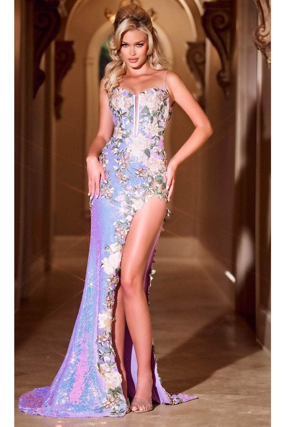 Portia and Scarlett PS24221 -long- Floral Embroidered Prom Dress - Blue / 6 - Dress