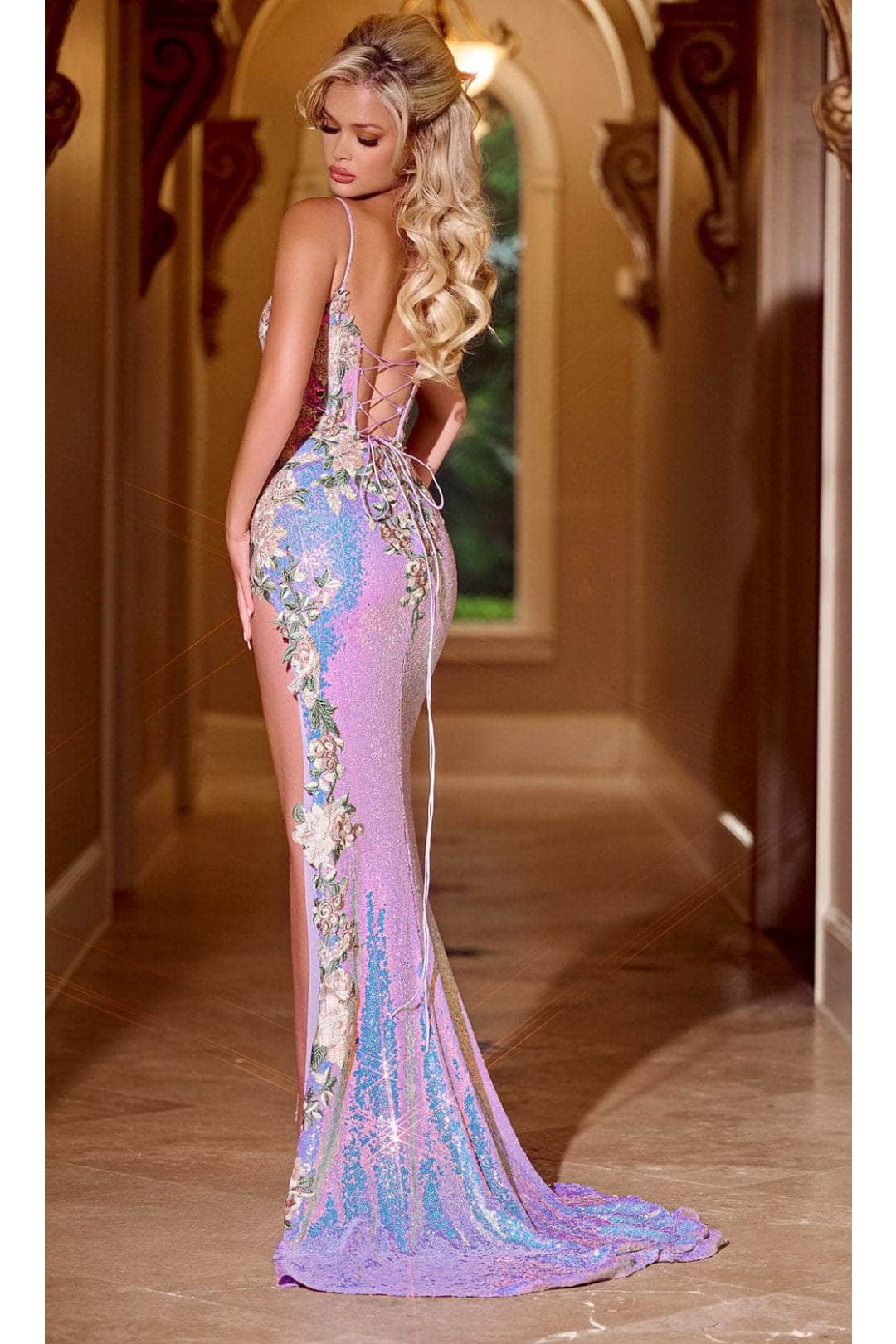 Portia and Scarlett PS24221 -long- Floral Embroidered Prom Dress - Blue / 8 - Dress