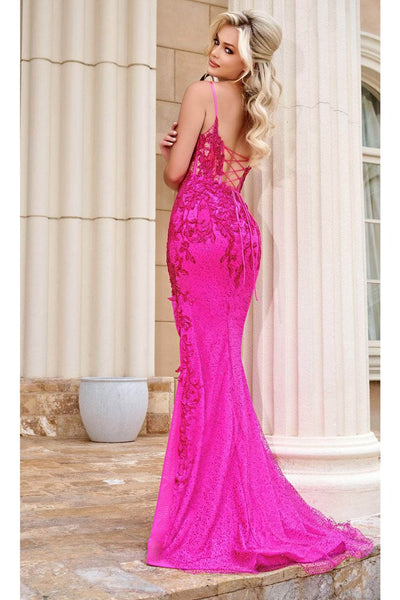 Portia and Scarlett PS24241 -long- AppliquÃ© Prom Dress with Lace-Up Design - Blue / 2 - Dress