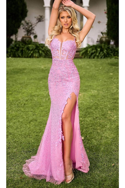 Portia and Scarlett PS24241 -long- AppliquÃ© Prom Dress with Lace-Up Design - Blue / 6 - Dress