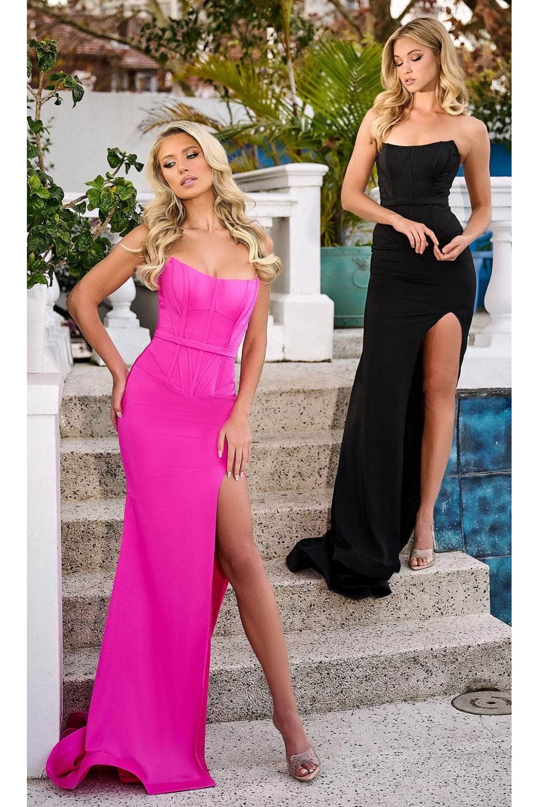 Portia and Scarlett PS24242 -long- Corset Bodice Scoop Prom Gown for a Flattering Fit - Hot-Pink / 00 - Dress