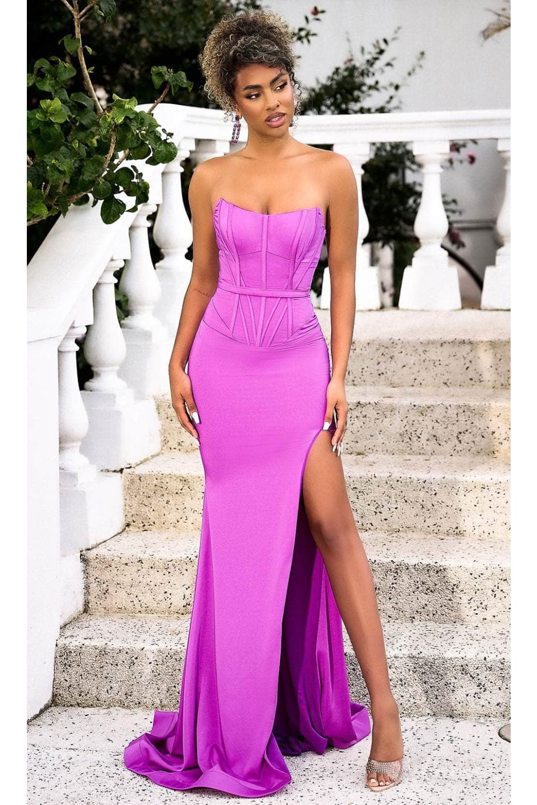 Portia and Scarlett PS24242 -long- Corset Bodice Scoop Prom Gown for a Flattering Fit - Hot-Pink / 10 - Dress