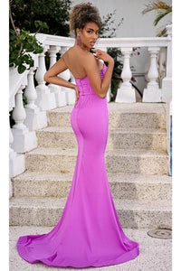 Portia and Scarlett PS24242 -long- Corset Bodice Scoop Prom Gown for a Flattering Fit - Hot-Pink / 12 - Dress