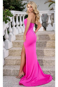 Portia and Scarlett PS24242 -long- Corset Bodice Scoop Prom Gown for a Flattering Fit - Hot-Pink / 2 - Dress