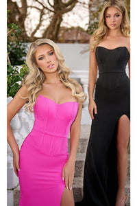 Portia and Scarlett PS24242 -long- Corset Bodice Scoop Prom Gown for a Flattering Fit - Hot-Pink / 4 - Dress