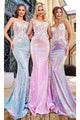 Portia and Scarlett PS24244 -long- Sheer Prom Dress with Embroidery - Blue-Multi / 00 - Dress