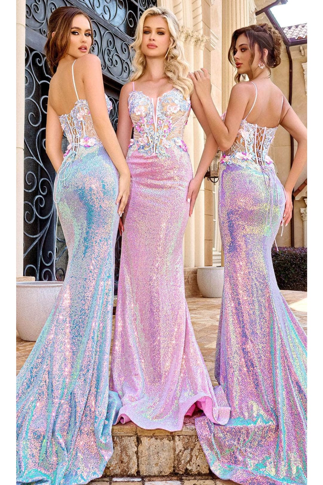 Portia and Scarlett PS24244 -long- Sheer Prom Dress with Embroidery - Pink-Multi / 00 - Dress