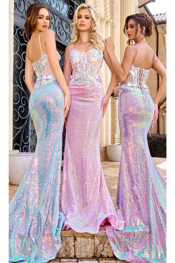 Portia and Scarlett PS24244 -long- Sheer Prom Dress with Embroidery - Pink-Multi / 00 - Dress