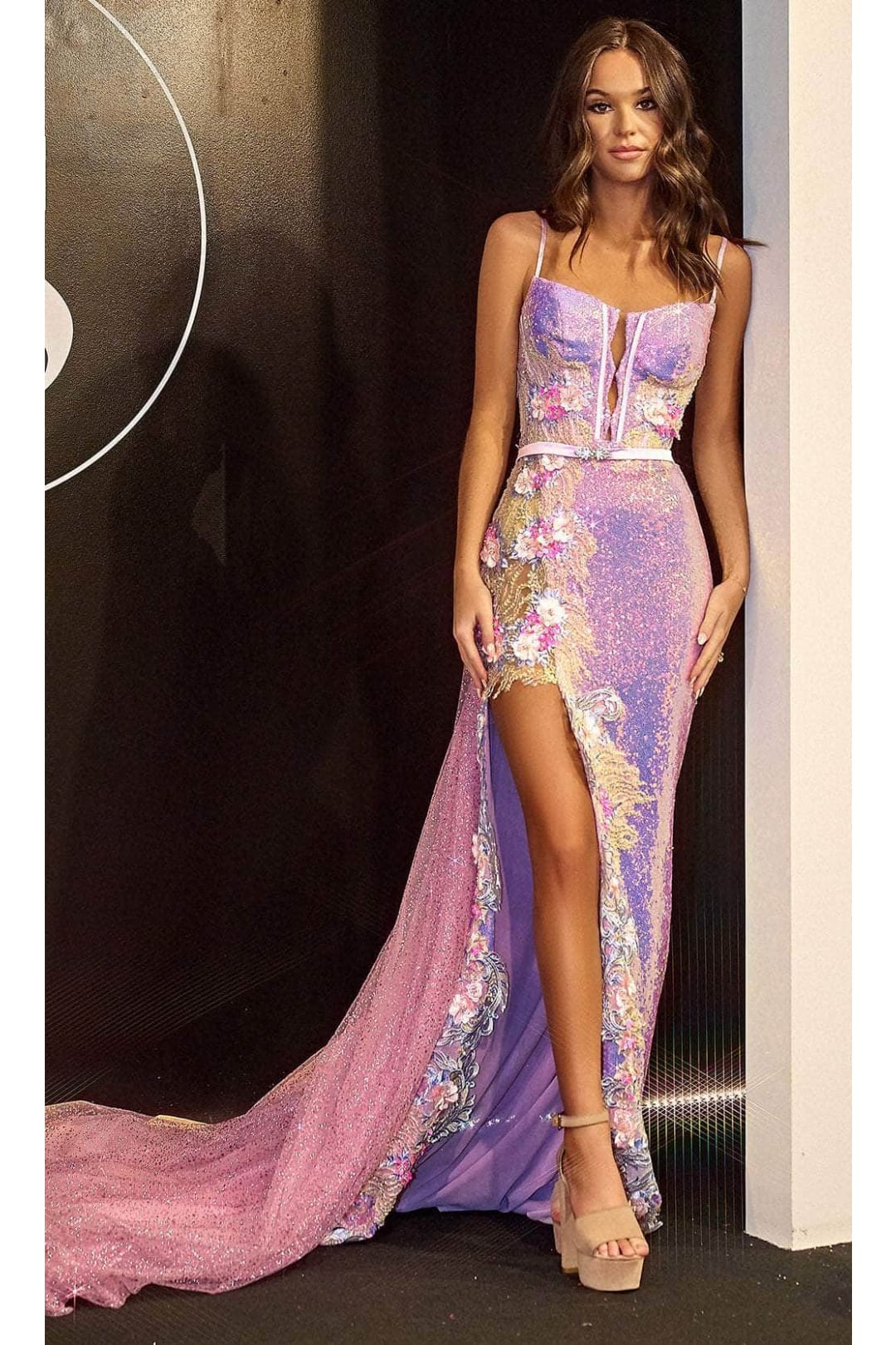 Portia and Scarlett PS24246 - long- Corset Prom Dress with Floral Ornaments - Pink / 8 - Dress