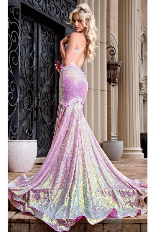Portia and Scarlett PS24250 -long- Iridescent Prom Gown with Floral AppliquÃ©s - Blue / 4 - Dress