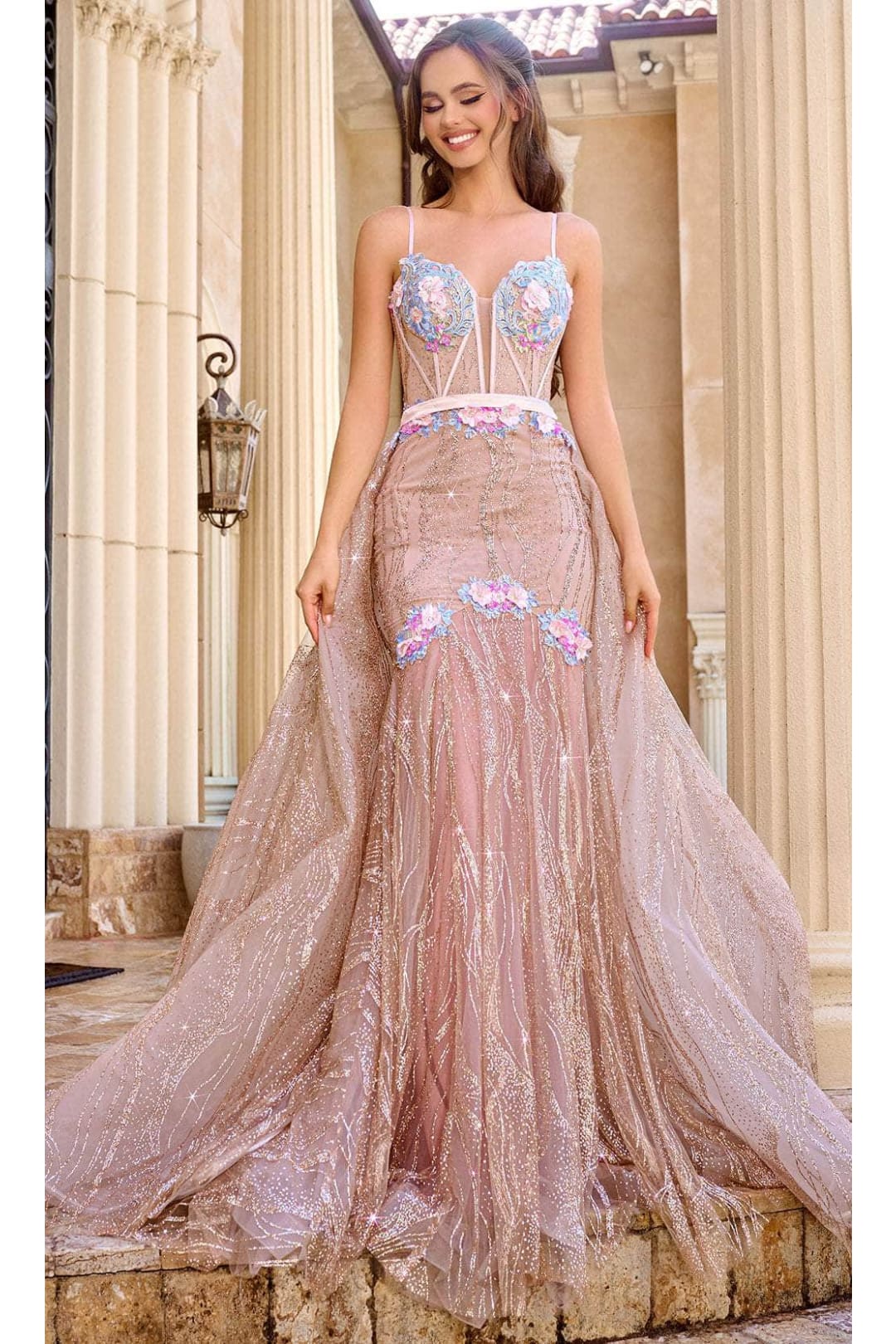 Portia and Scarlett PS24251 -long- Plunging Sweetheart Overskirt Prom Gown for a Dramatic Look - Blue / 24 - Dress