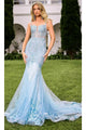 Portia and Scarlett PS24252 -long- Lace Corset Design Prom Dress - Blue / 00 - Dress
