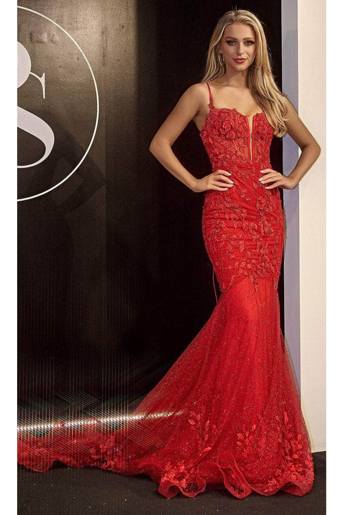 Portia and Scarlett PS24252 -long- Lace Corset Design Prom Dress - Blue / 16 - Dress