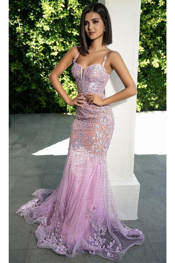 Portia and Scarlett PS24252 -long- Lace Corset Design Prom Dress - Blue / 2 - Dress