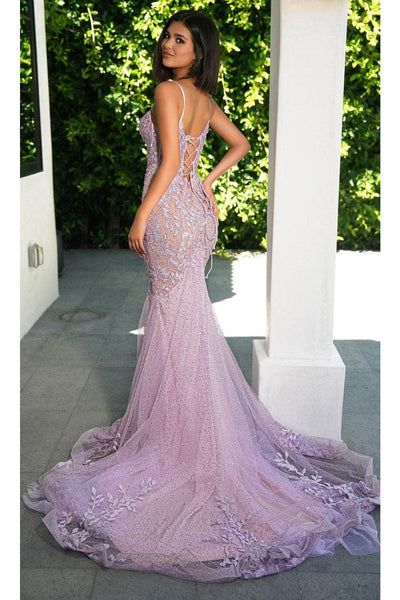Portia and Scarlett PS24252 -long- Lace Corset Design Prom Dress - Blue / 4 - Dress