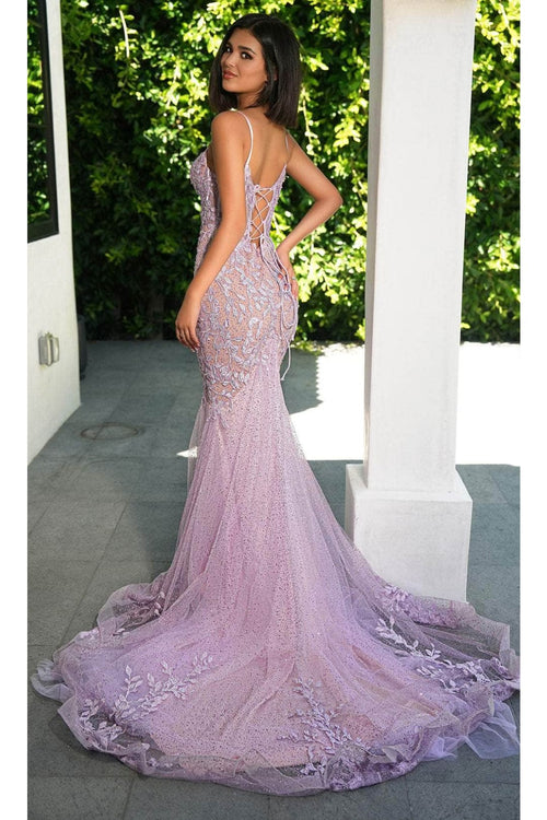 Portia and Scarlett PS24252 -long- Lace Corset Design Prom Dress - Blue / 4 - Dress