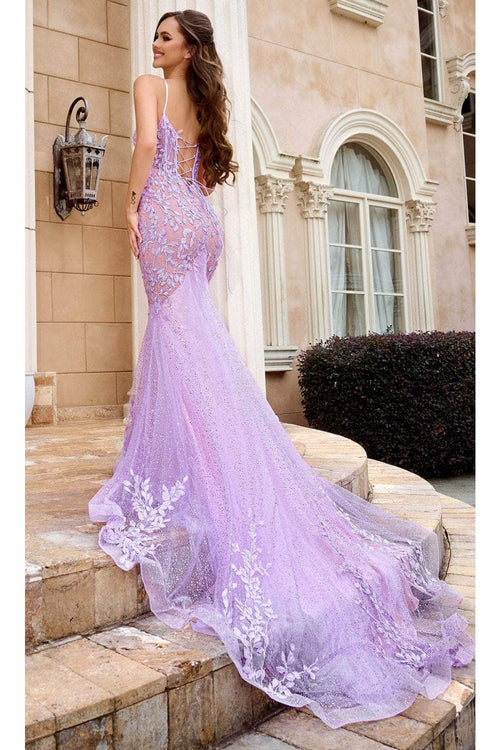 Portia and Scarlett PS24252 -long- Lace Corset Design Prom Dress - Blue / 6 - Dress