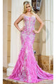 Portia and Scarlett PS24254 -long- Plunging Sweetheart Appliquéd Prom Gown - Pink-Multi / 00 - Dress