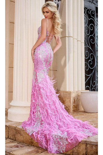 Portia and Scarlett PS24254 -long- Plunging Sweetheart Appliquéd Prom Gown - Pink-Multi / 2 - Dress