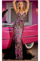 Portia and Scarlett PS24264 -long- V-Neck Godets Mermaid Prom Gown for a Classic Silhouette - Black-Pink-Gold / 00 - Dress