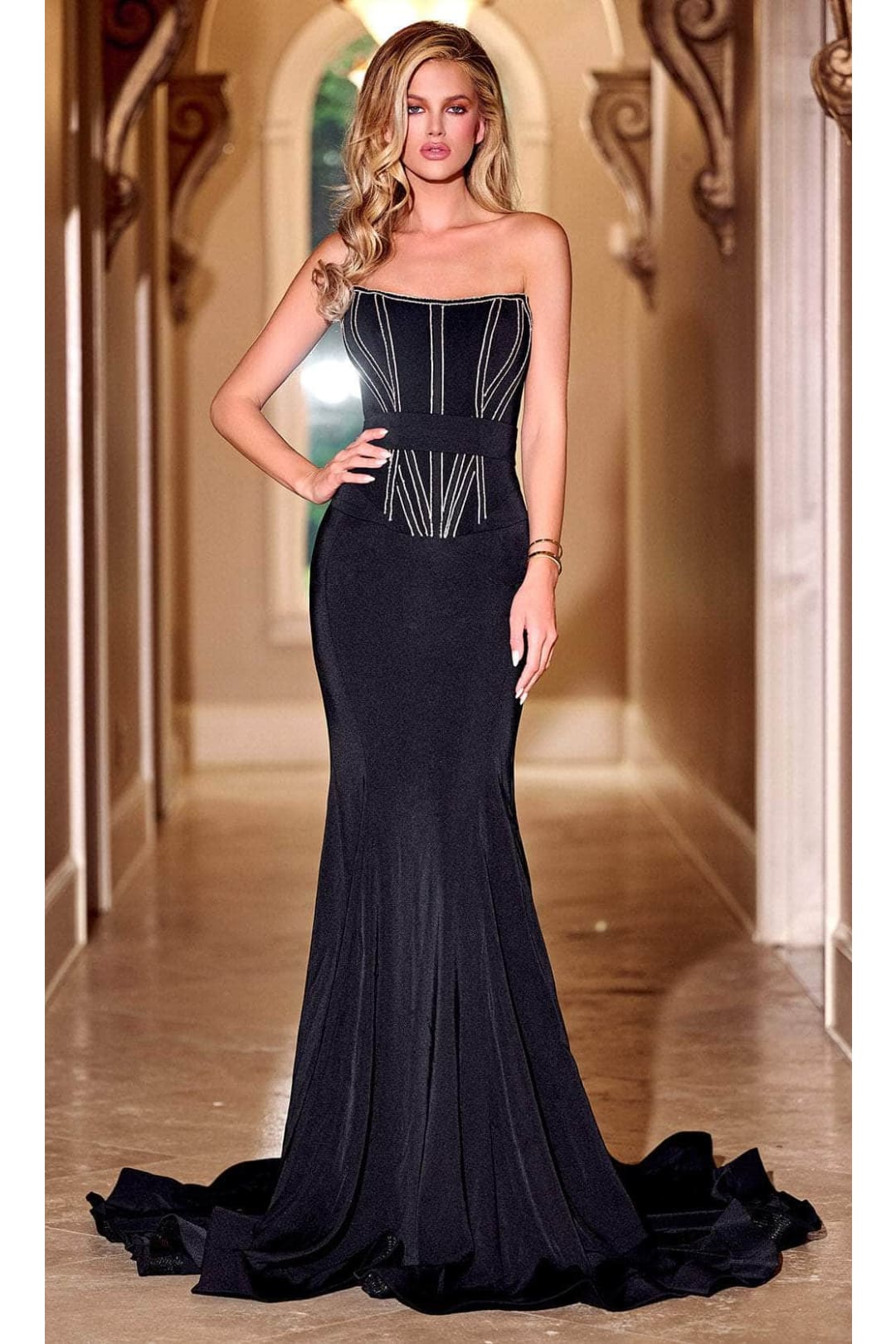 Portia and Scarlett PS24289 -long- Contrast Corset Prom Dress for a Striking Appearance - Black / 00 - Dress