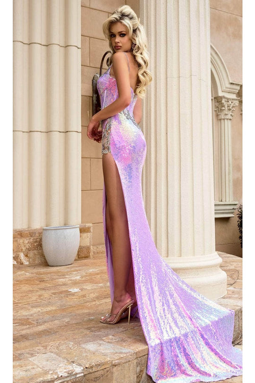 Portia and Scarlett PS24292 -long- Prom Dress with Jeweled High Slit - Blue / 10 - Dress