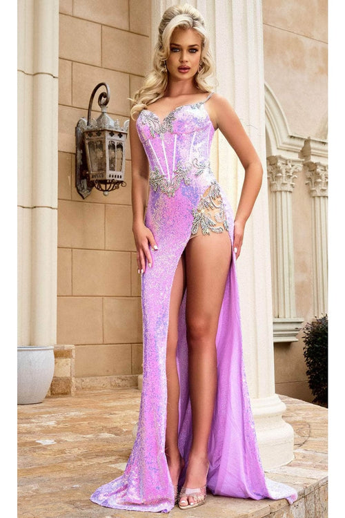 Portia and Scarlett PS24292 -long- Prom Dress with Jeweled High Slit - Blue / 12 - Dress