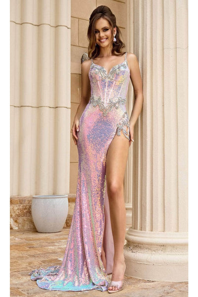 Portia and Scarlett PS24292 -long- Prom Dress with Jeweled High Slit - Blue / 20 - Dress