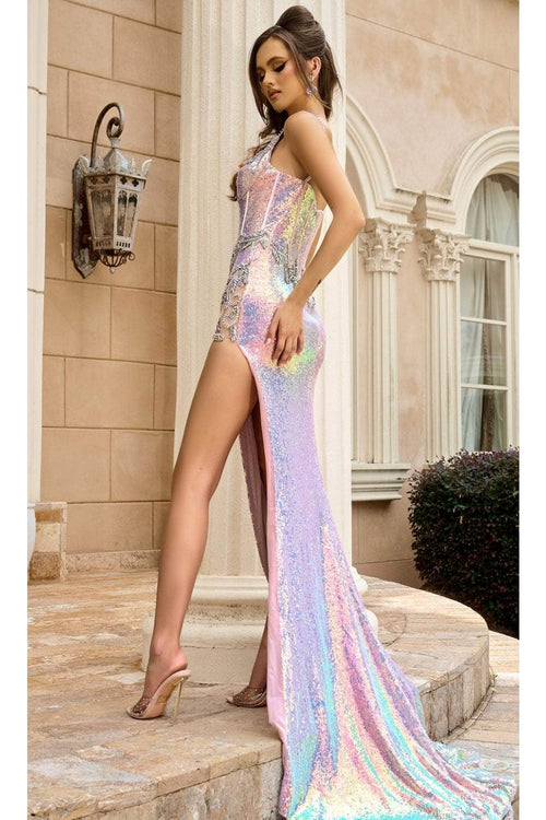 Portia and Scarlett PS24292 -long- Prom Dress with Jeweled High Slit - Blue / 4 - Dress