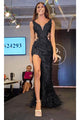 Portia and Scarlett PS24293 -long- Appliquéd Prom Dress with High Slit - Black / 00 - Dress