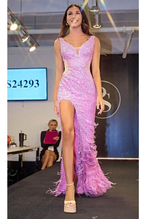 Portia and Scarlett PS24293 -long- AppliquÃ©d Prom Dress with High Slit - Black / 2 - Dress