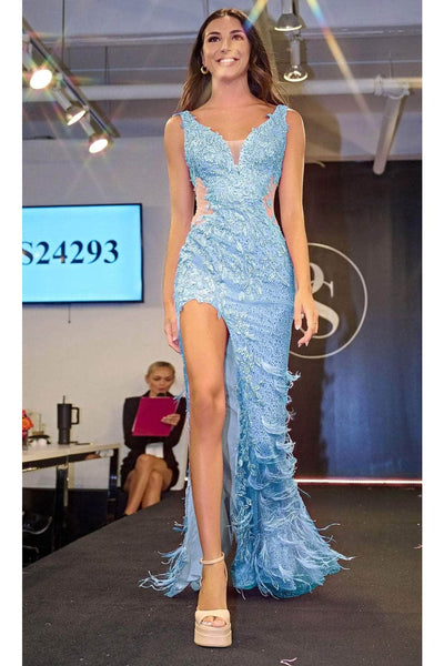 Portia and Scarlett PS24293 -long- AppliquÃ©d Prom Dress with High Slit - Black / 4 - Dress