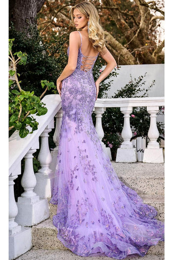 Portia and Scarlett PS24295 -long- Sweetheart Prom Gown with Leaf Appliqué - Lilac / 18 - Dress
