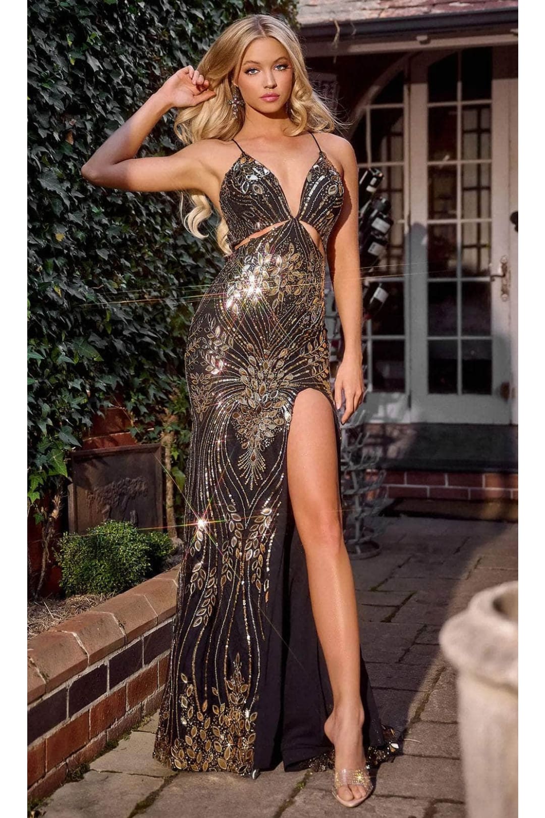 Portia and Scarlett PS24314 -long- Cutout Prom Dress with Embellishments - Black / 00 - Dress